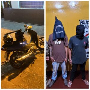 Policía detiene a dos menores con motocicleta indocumentada y con un tubo de metal